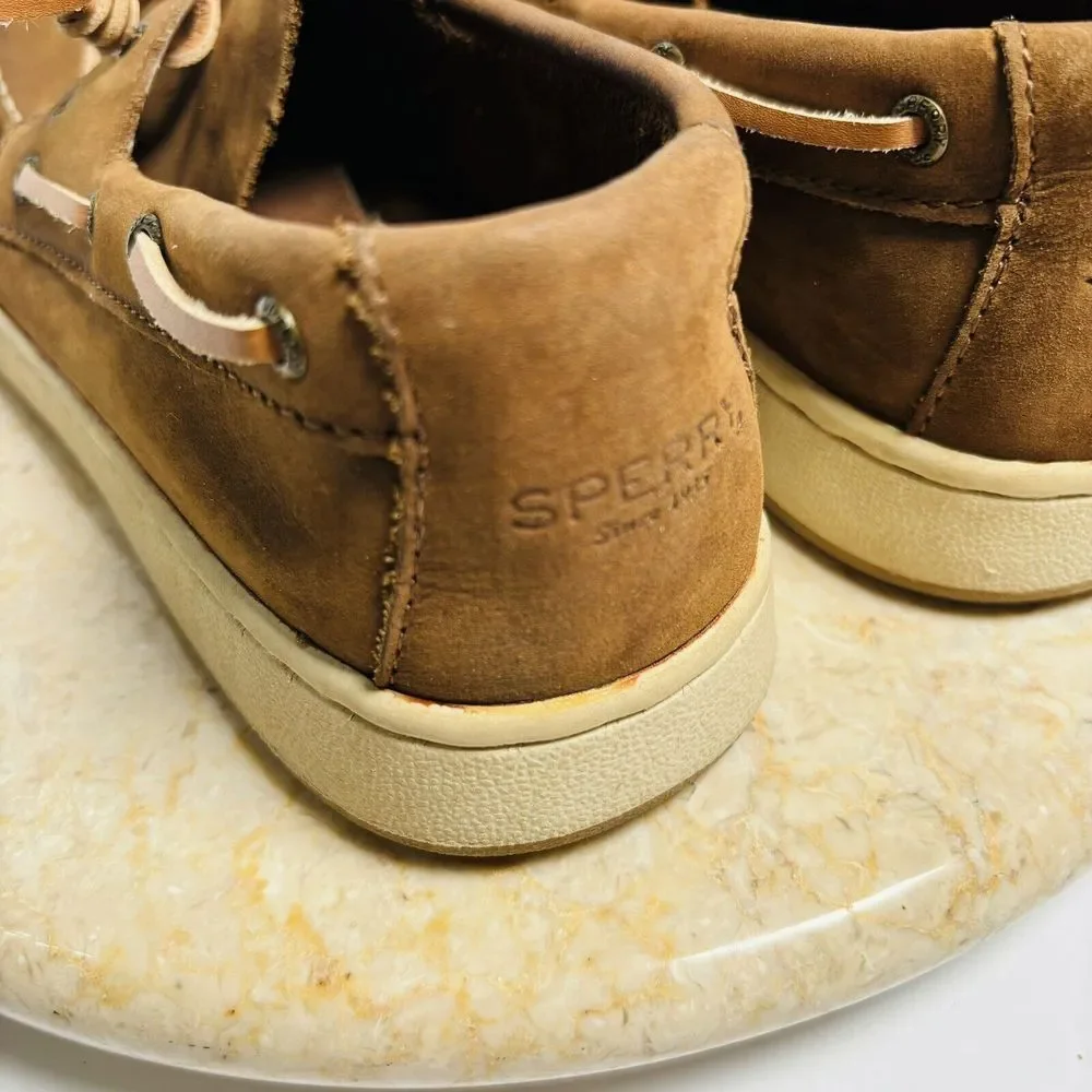 Sperry Boys Sz 4.5W Sperry Cup II Brown Leather Boat‎ Shoes